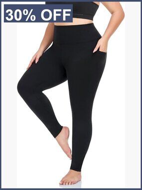 Plus Size Yoga Leggings with Pockets High Waist Tummy Control Workout